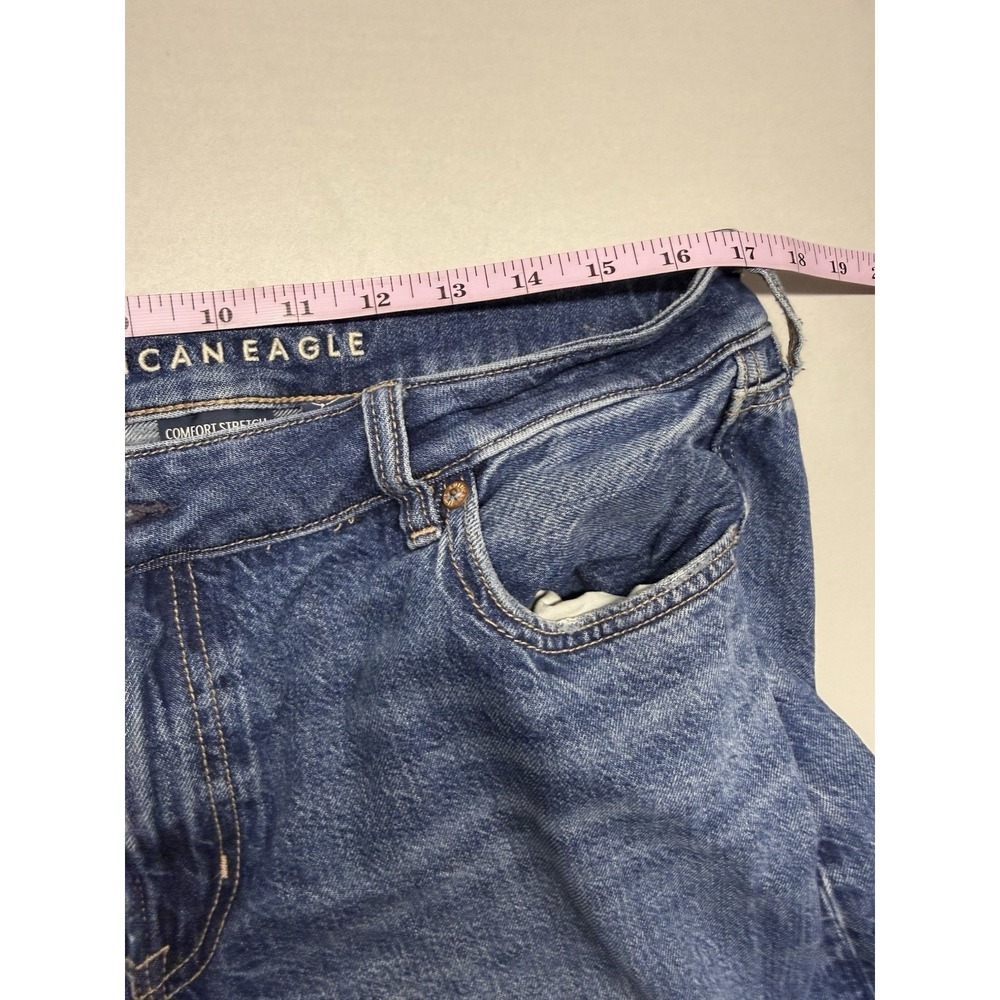American Eagle Low Rise Baggy Wide Leg Jeans Comfort Stretch Blue Denim Sz 14 - Picture 4 of 12